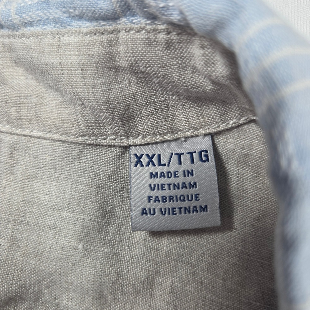 Tommy Bahama Mens XXL Blue White Grid 100% Linen Long Sleeve Button Down Shirt - Picture 5 of 11